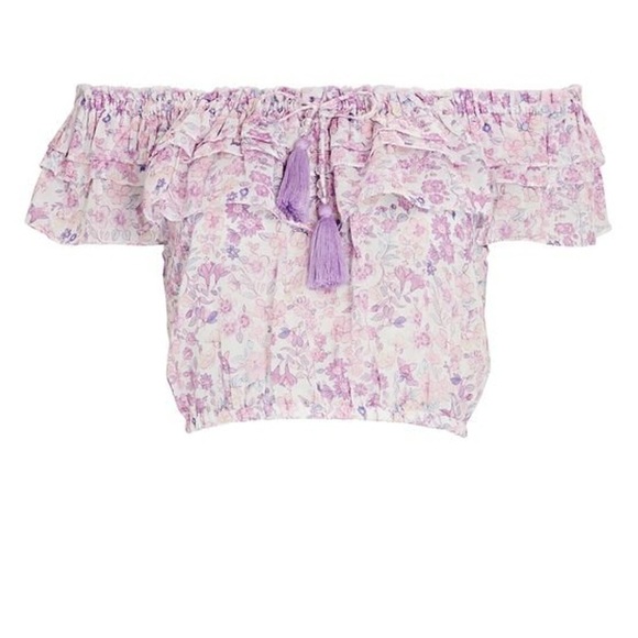 LoveShackFancy Dorin Off-the-Shoulder Crop Top in Purple Iris - Picture 1 of 7